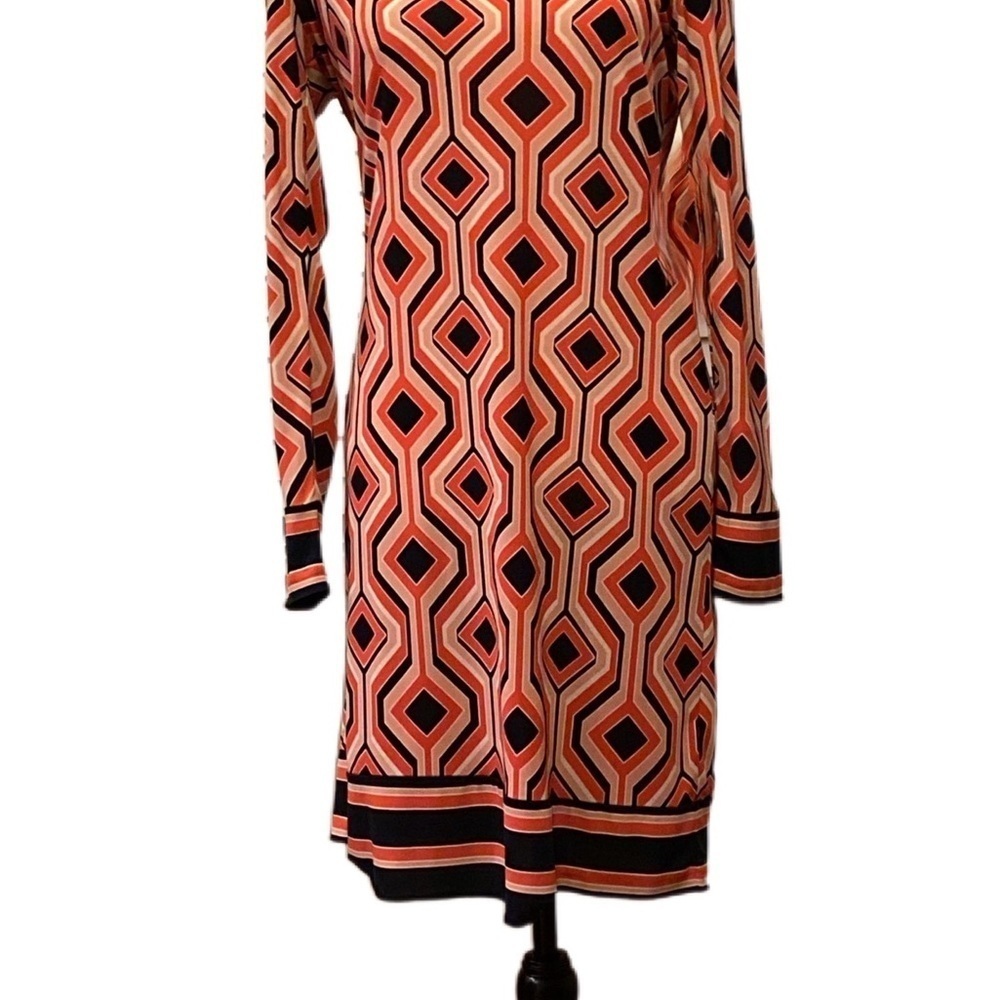 Michael Kors Petite Geometric Print Shift Dress Coral Pink Black Size SP